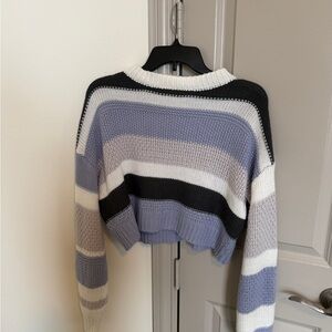 Striped Knit Cropped Sweater - Blue, Gray, White